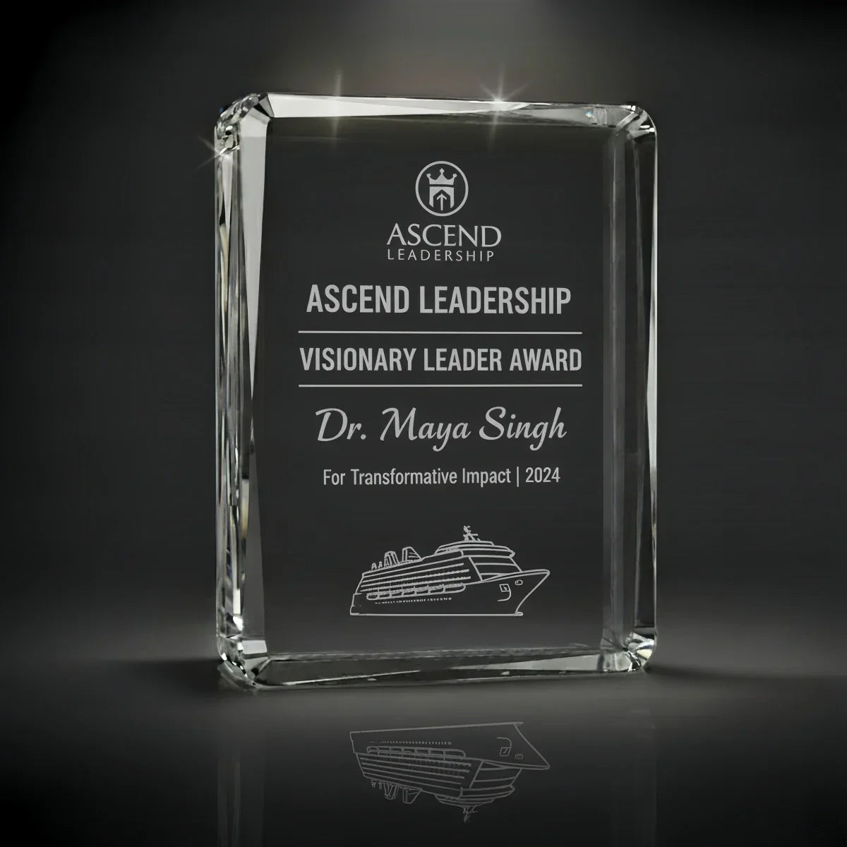 Elegant faceted portrait crystal trophy for excellence awards