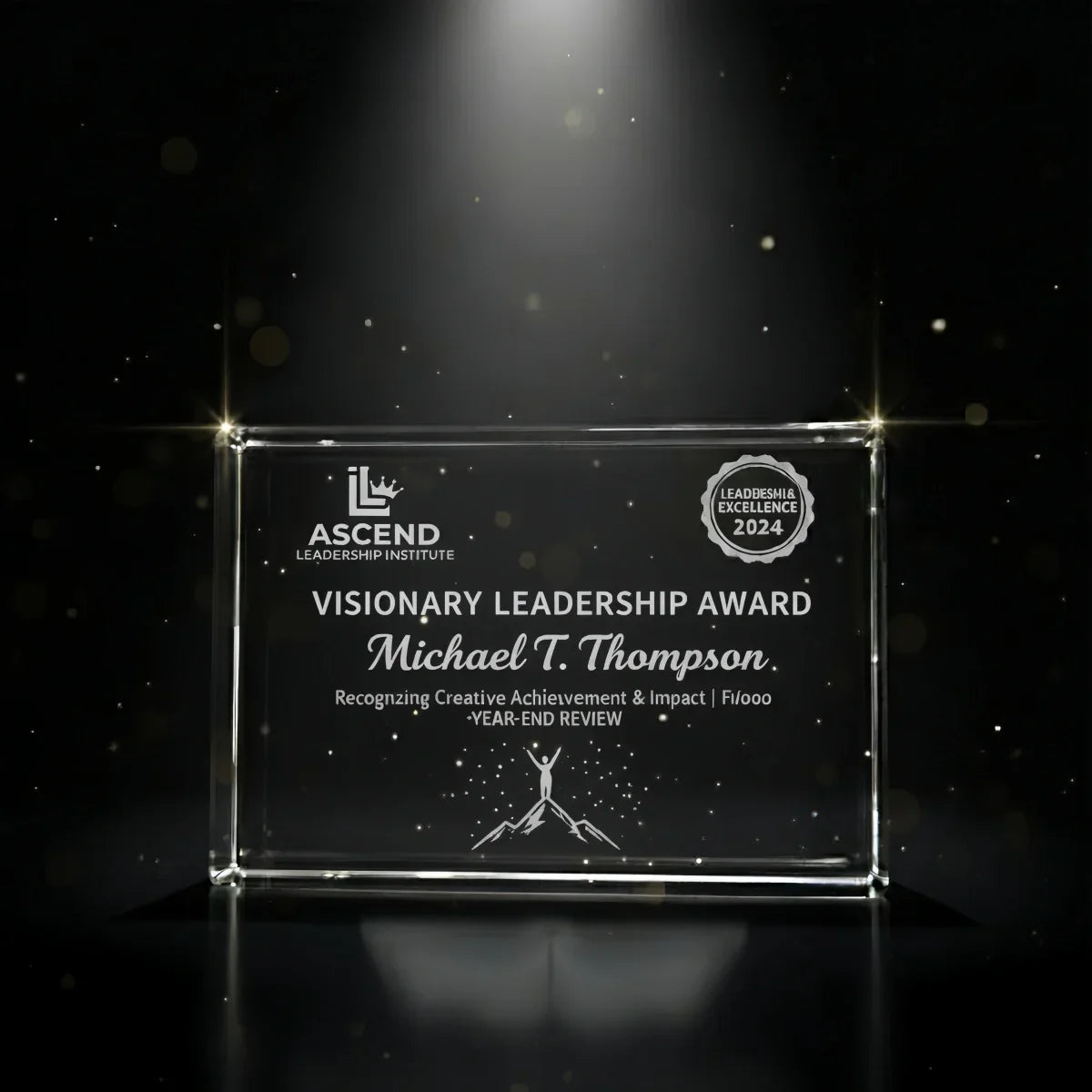 Landscape crystal plaque for excellence and leadership recognition