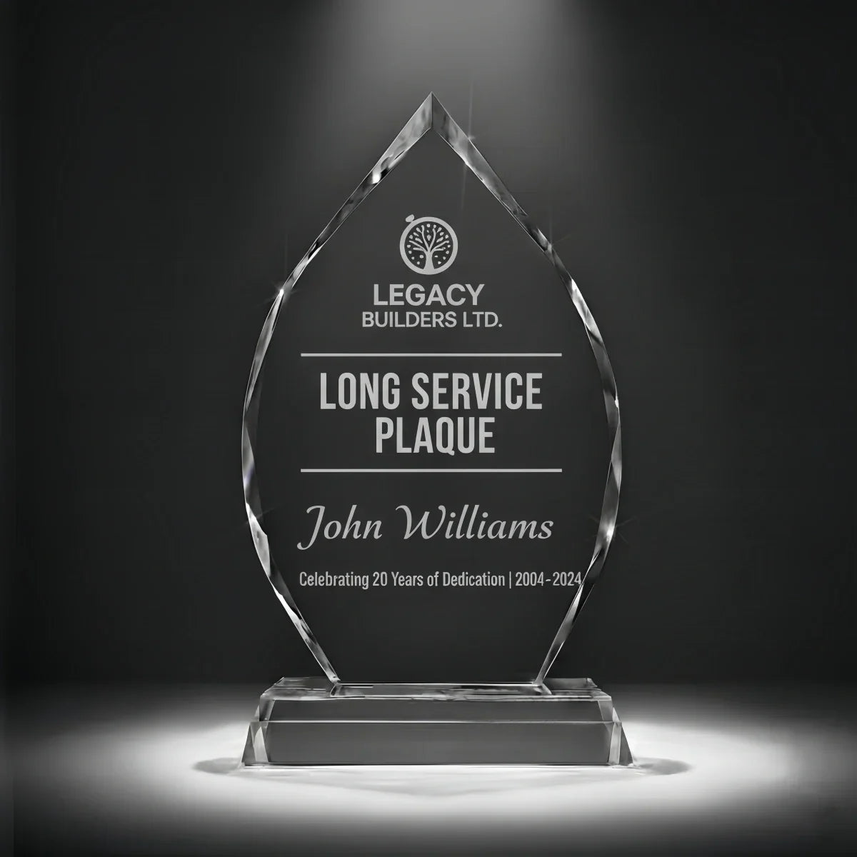 Custom arrowhead award recognizing years of dedication