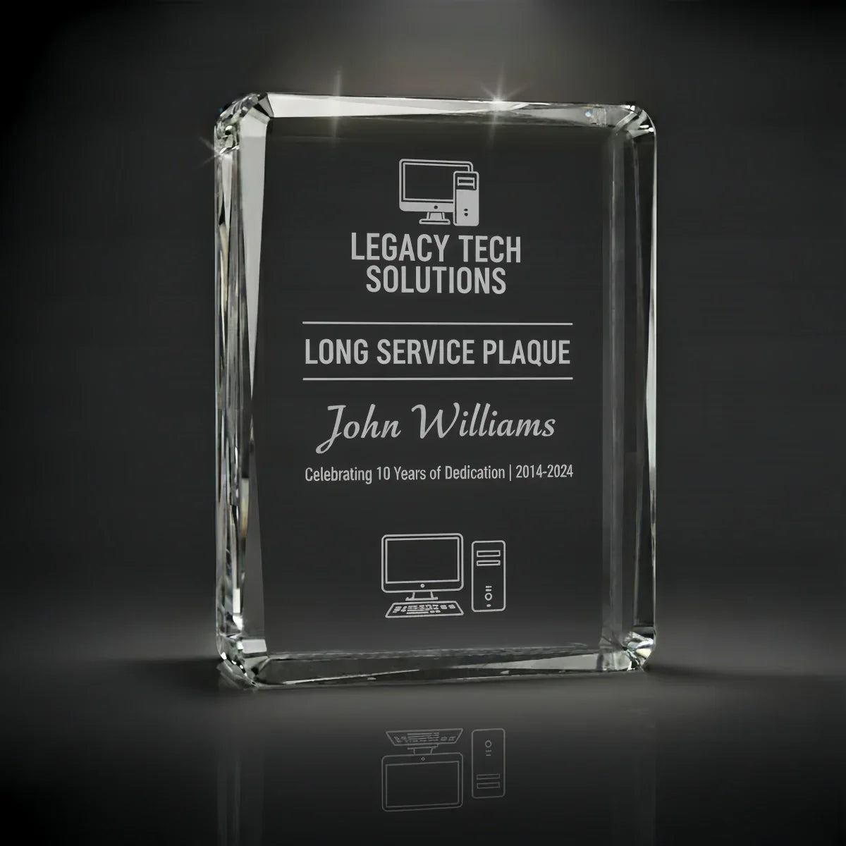 Elegant vertical crystal plaque for employee recognition