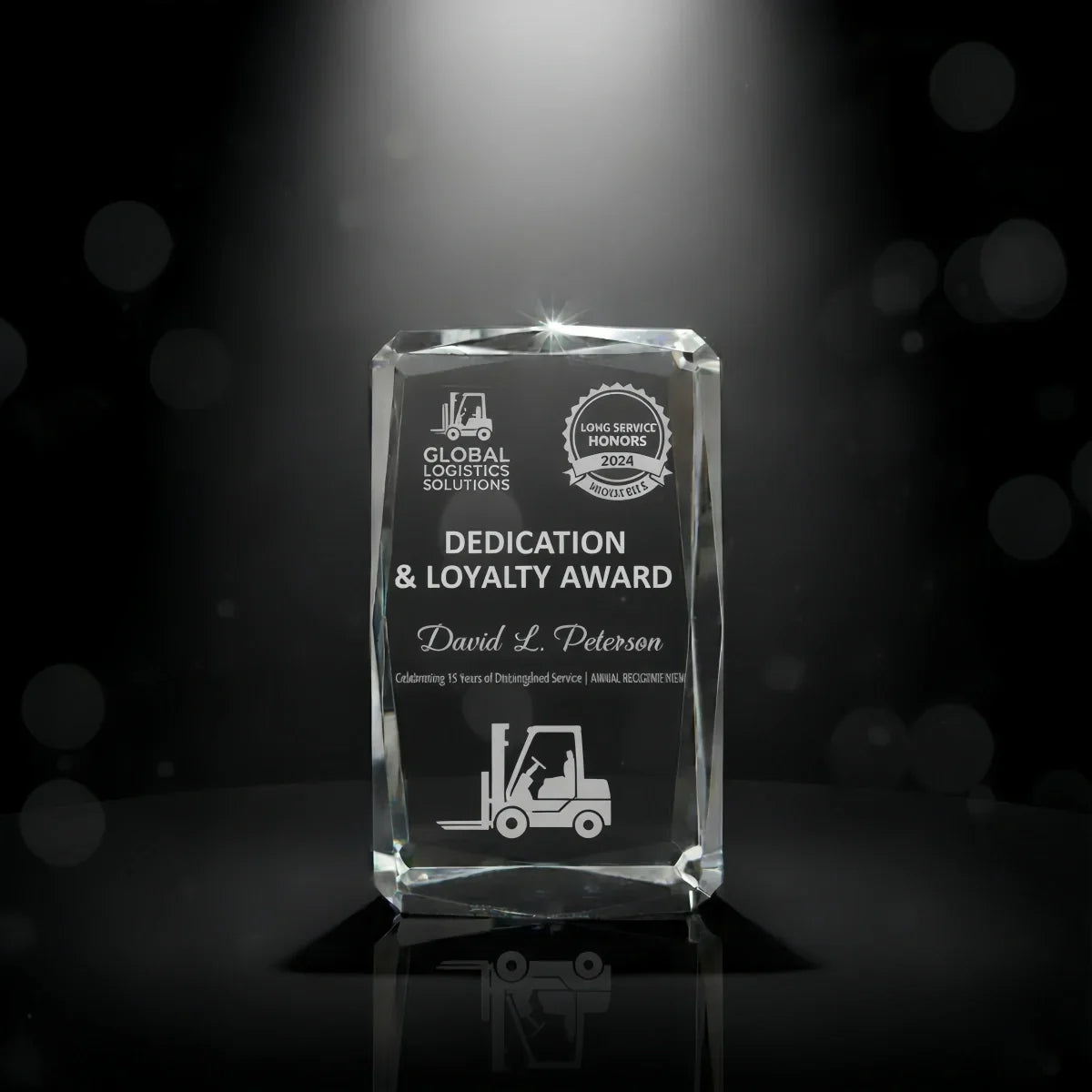 Faceted cube crystal award for employee recognition and loyalty
