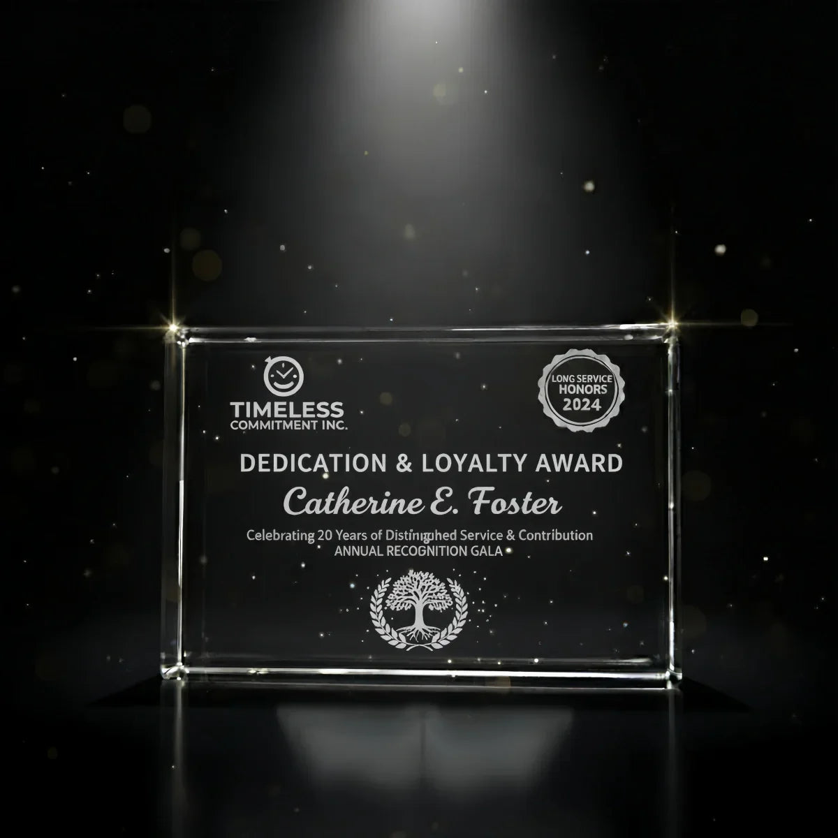 Landscape crystal plaque for celebrating years of service