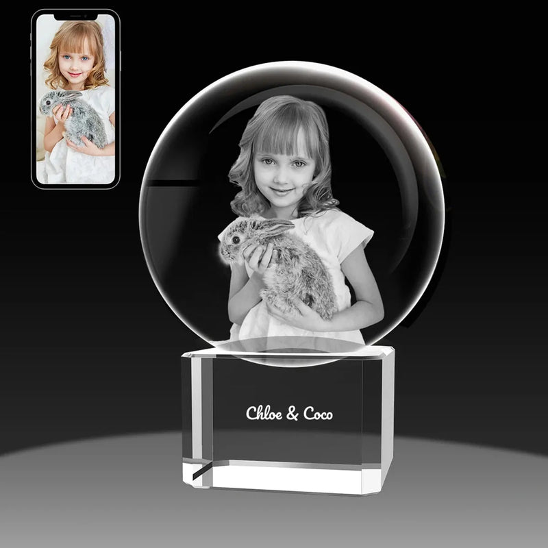 Medium unique crystal photo globe – personalised with your photo in 3D, made in Australia, perfect keepsake with free delivery