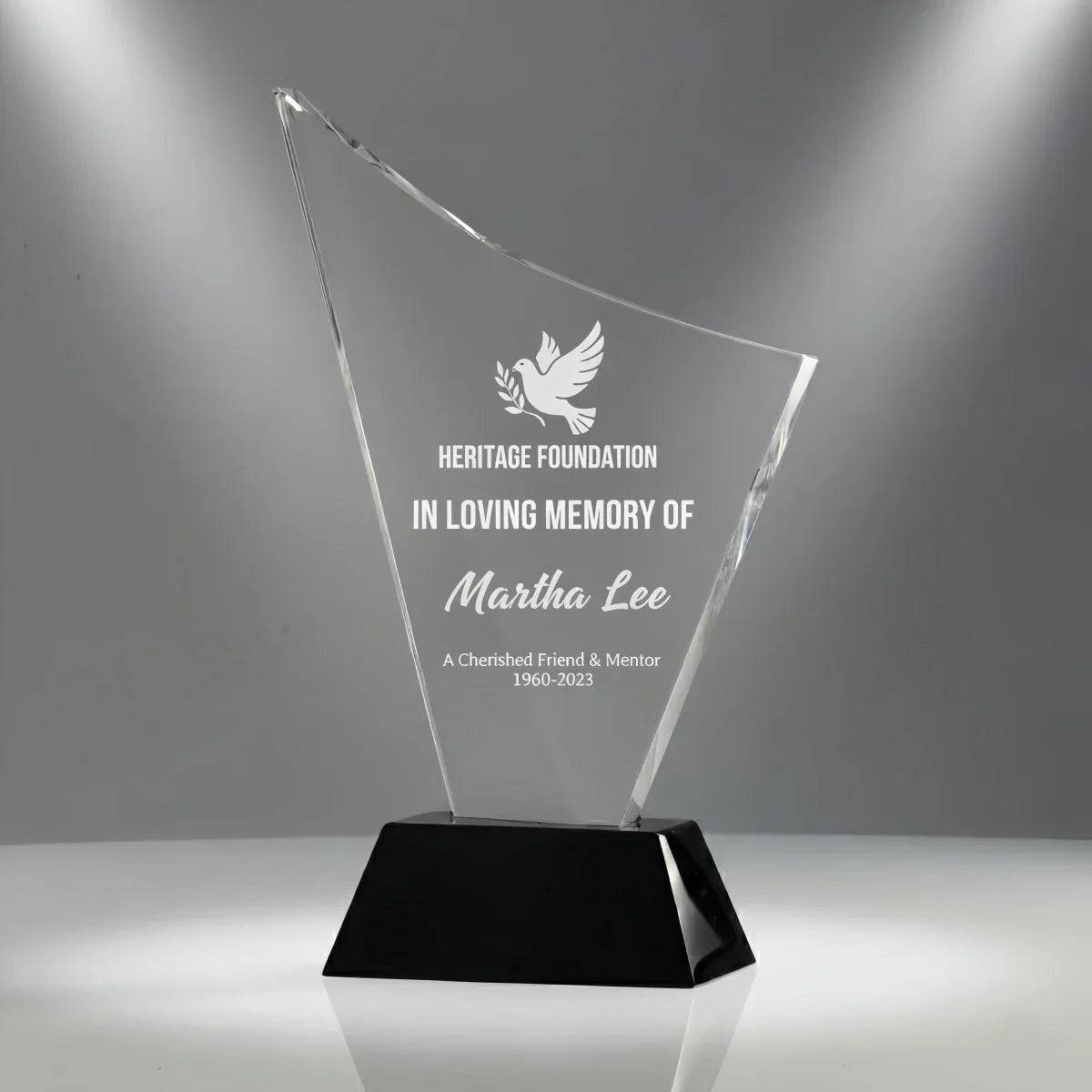 Smooth curve design memorial plaque for remembrance occasions