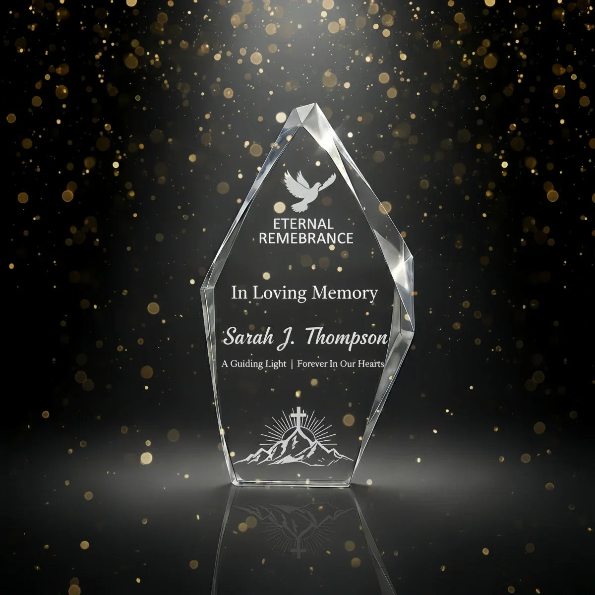 Engraved iceberg crystal tribute for remembrance and sympathy