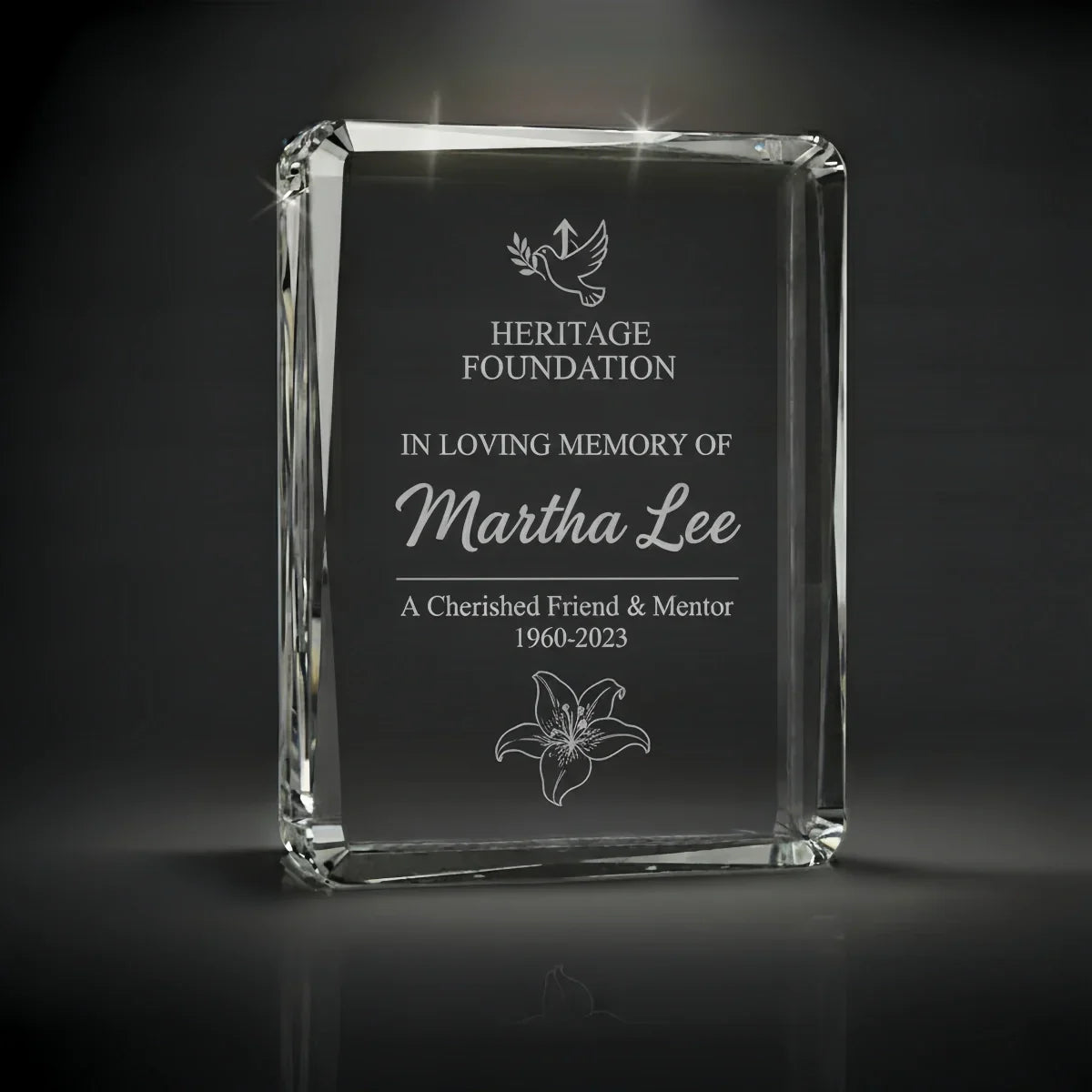 Elegant vertical faceted crystal plaque for lasting memory