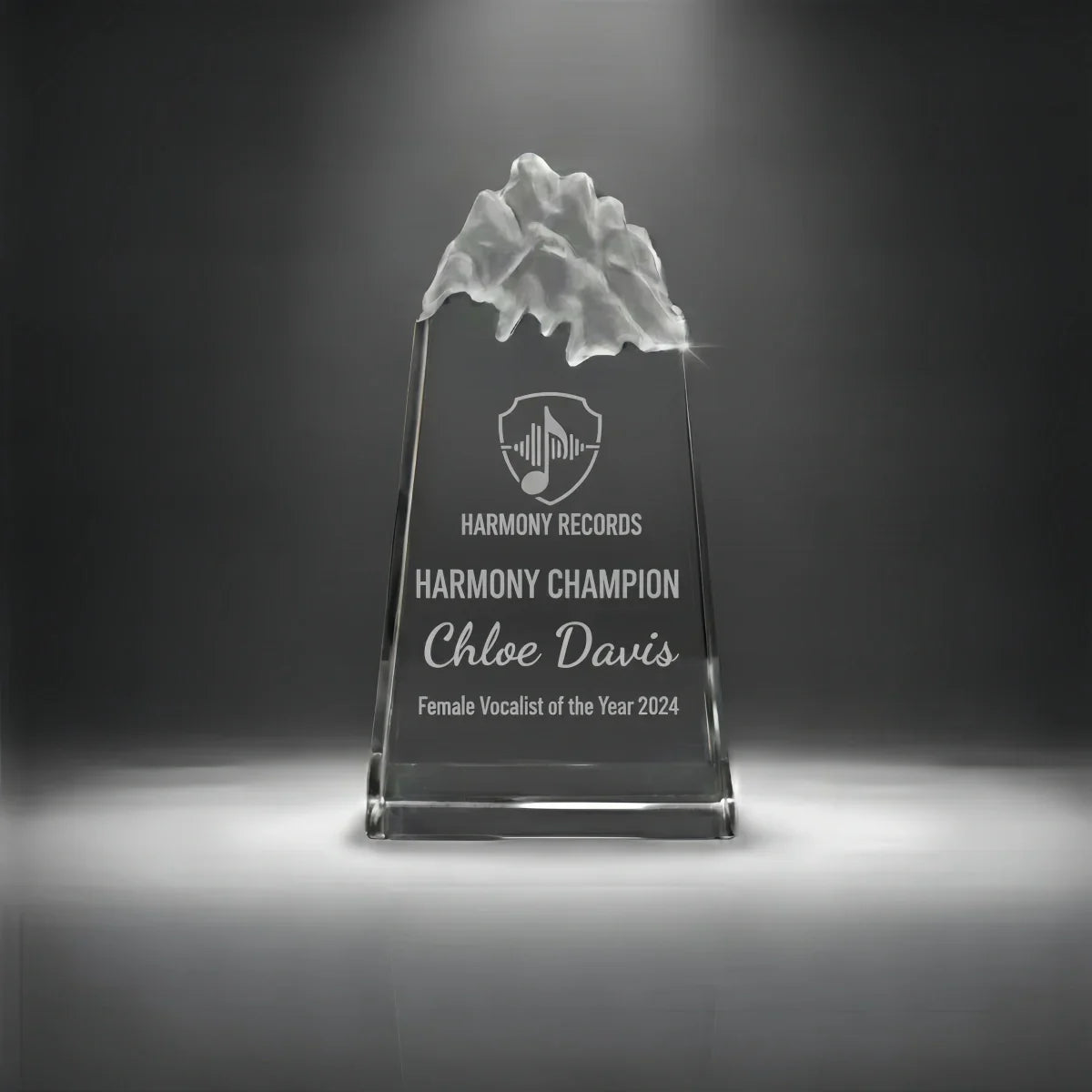 Elegant peak crystal trophy for outstanding performance in music