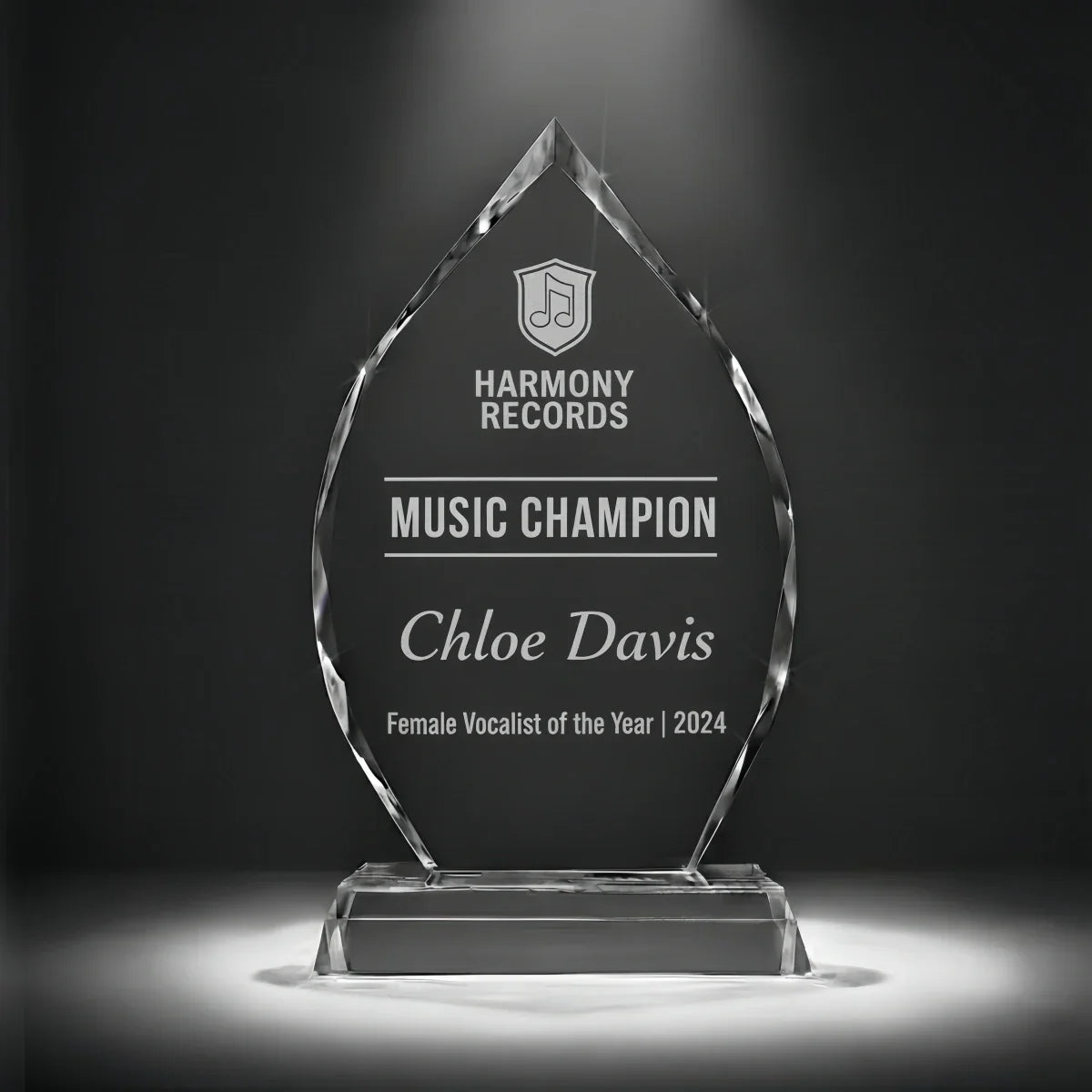 Engraved arrowhead trophy for music competition winners