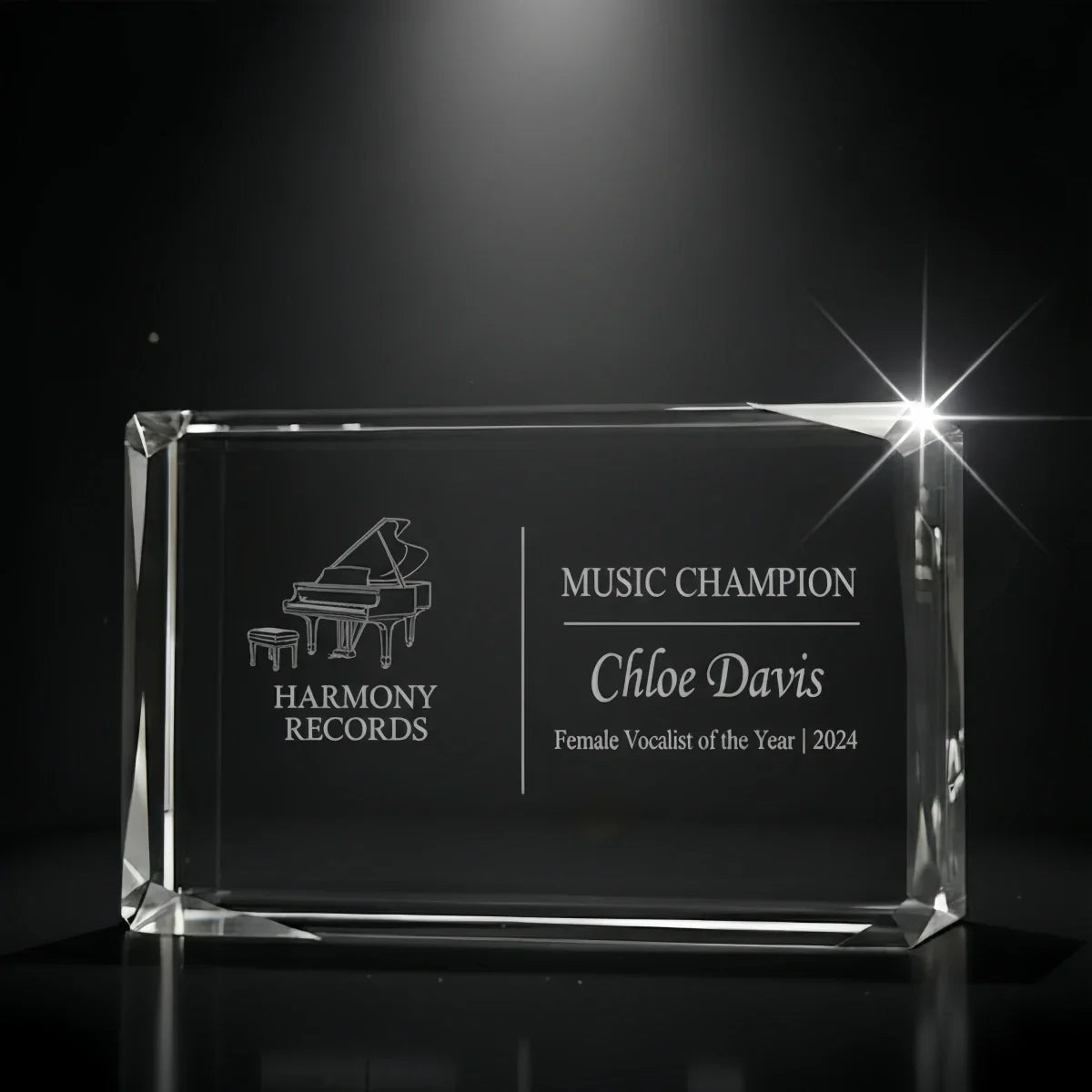 Personalized faceted landscape trophy for music excellence