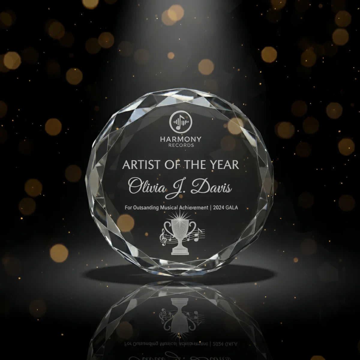 Bright sunflower crystal plaque for musical excellence recognition