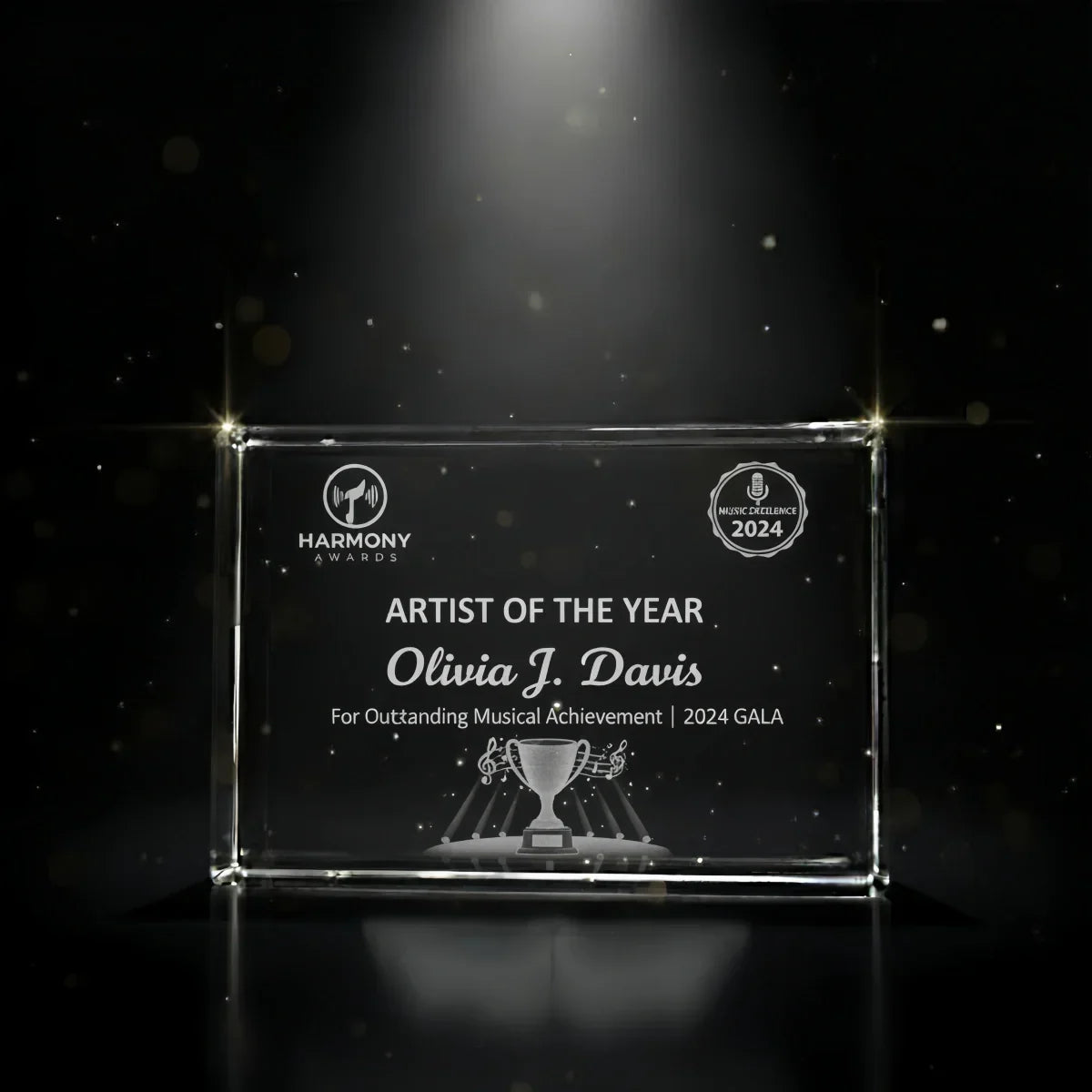 Landscape crystal award for music event or concert recognition