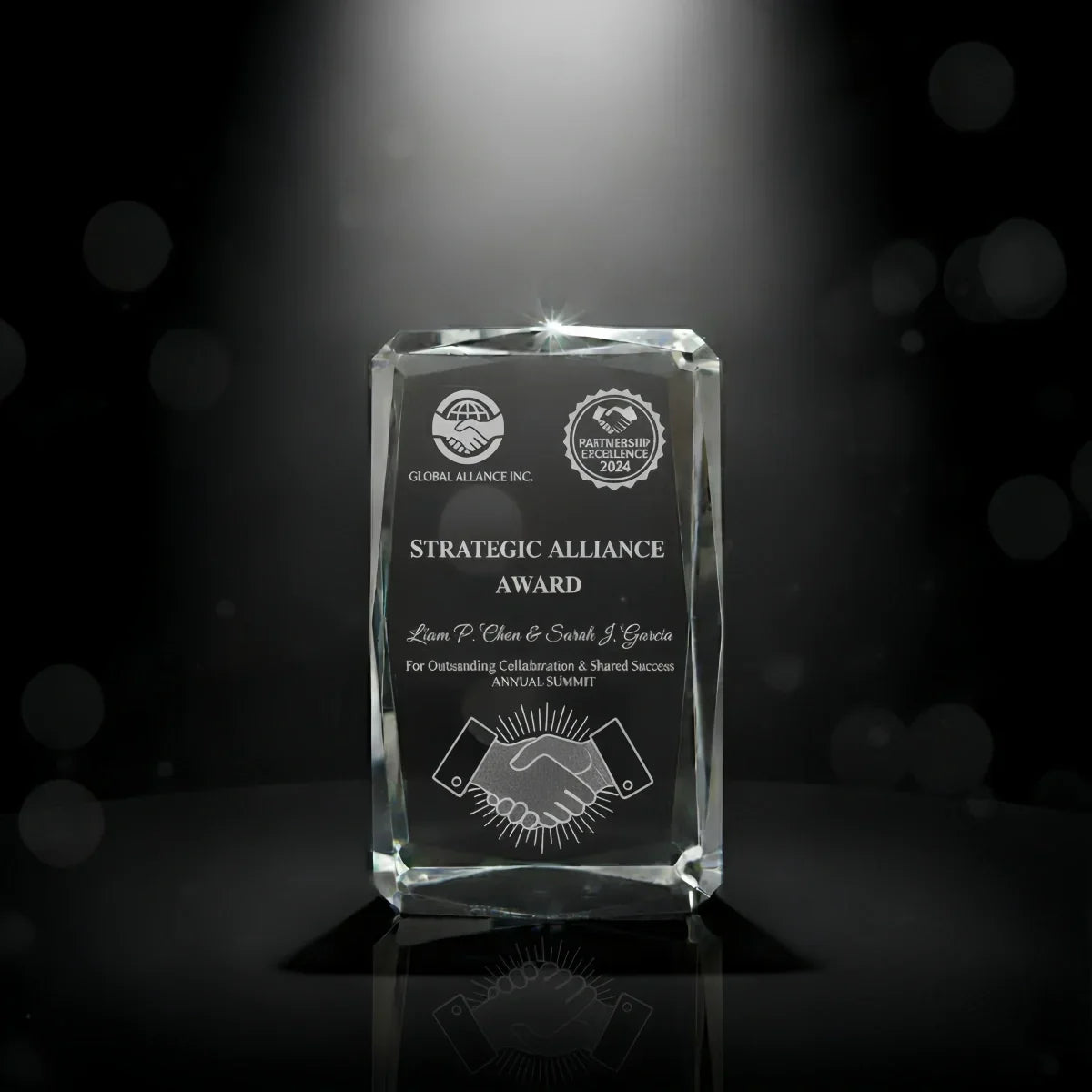 Custom engraved faceted cube gift for corporate partnerships