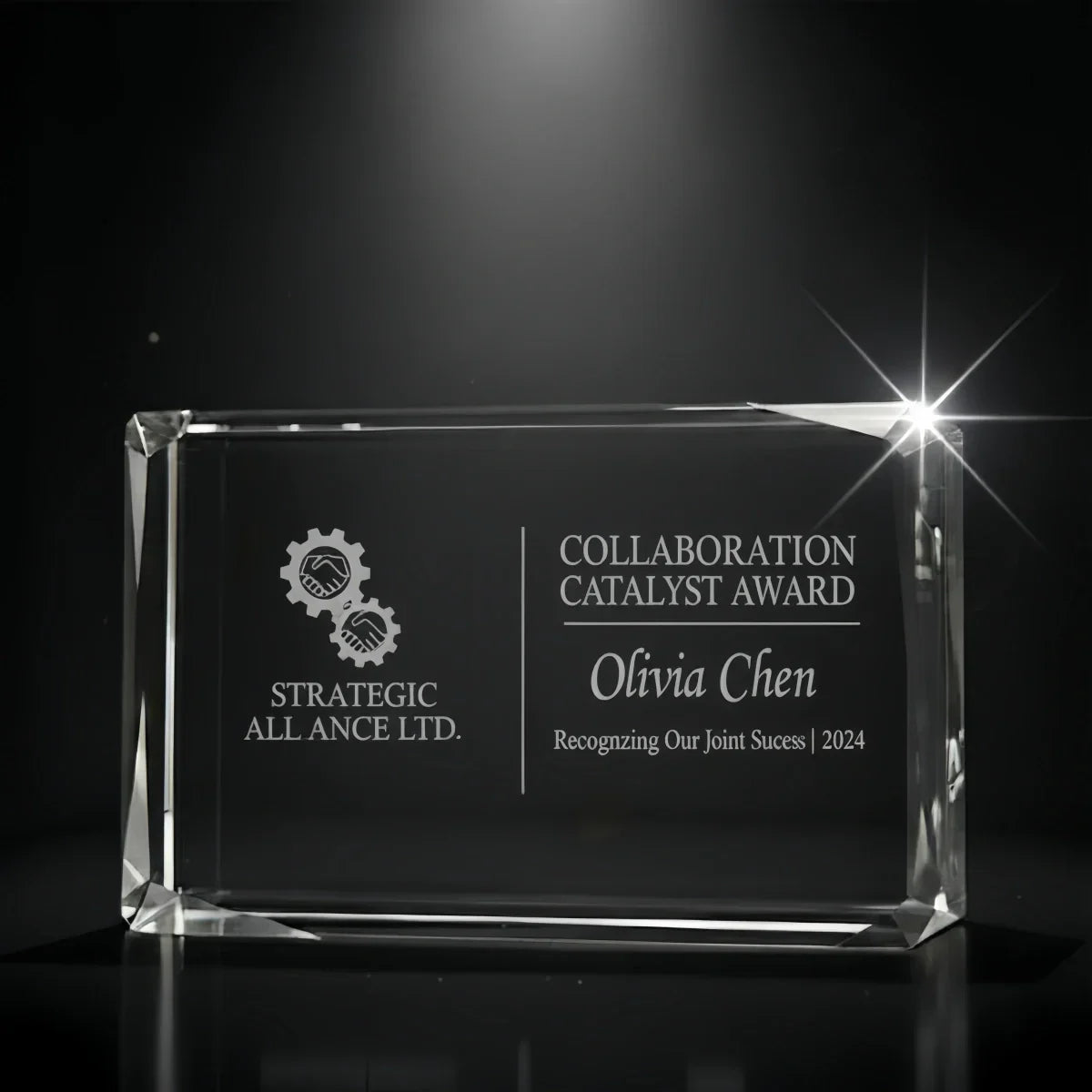 Faceted landscape crystal award for corporate collaboration success