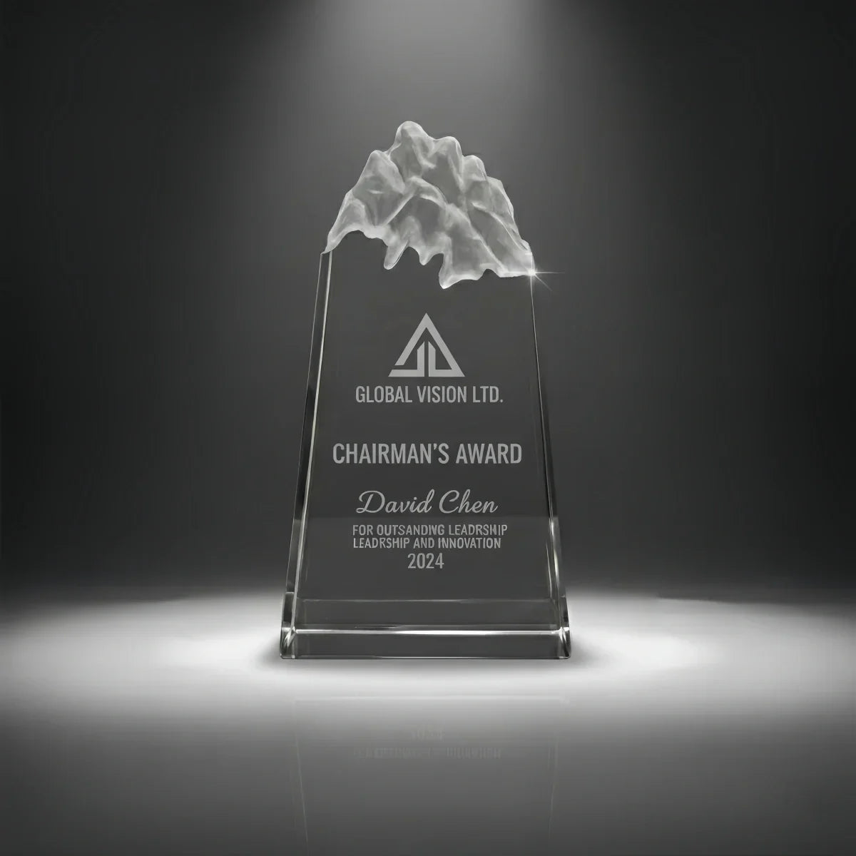 Custom engraved peak crystal Trophy for business achievements