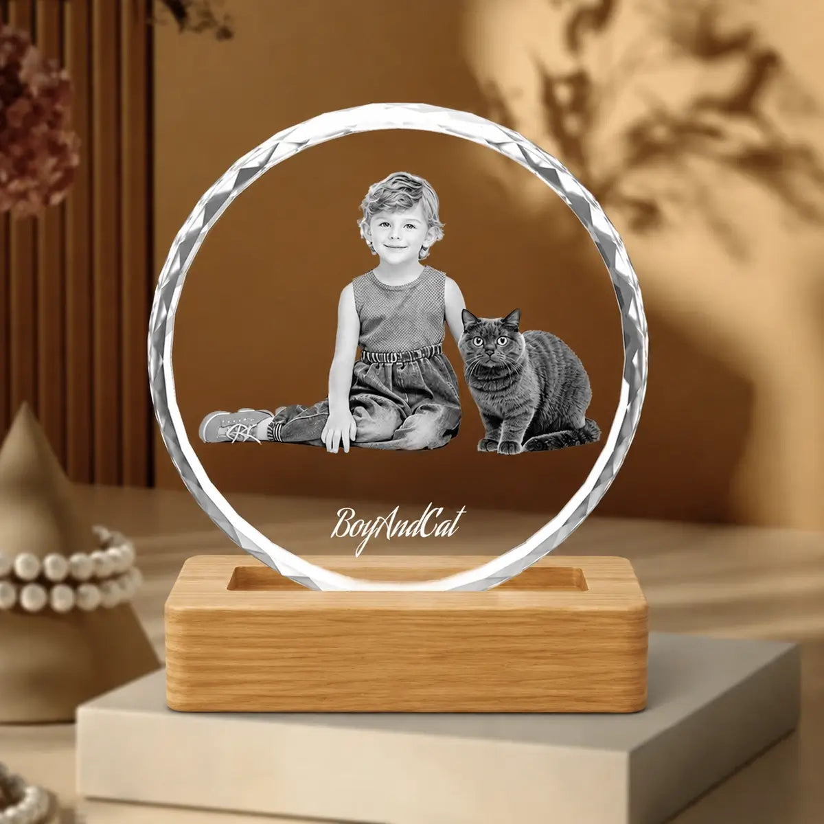 Small 3D crystal picture with sunflower design and custom photo. Order online with free shipping in Australia.