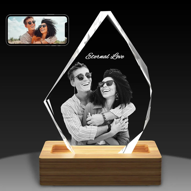 Crystify small custom iceberg-shaped glass block with 3D photo. Buy online with free Aussie delivery.