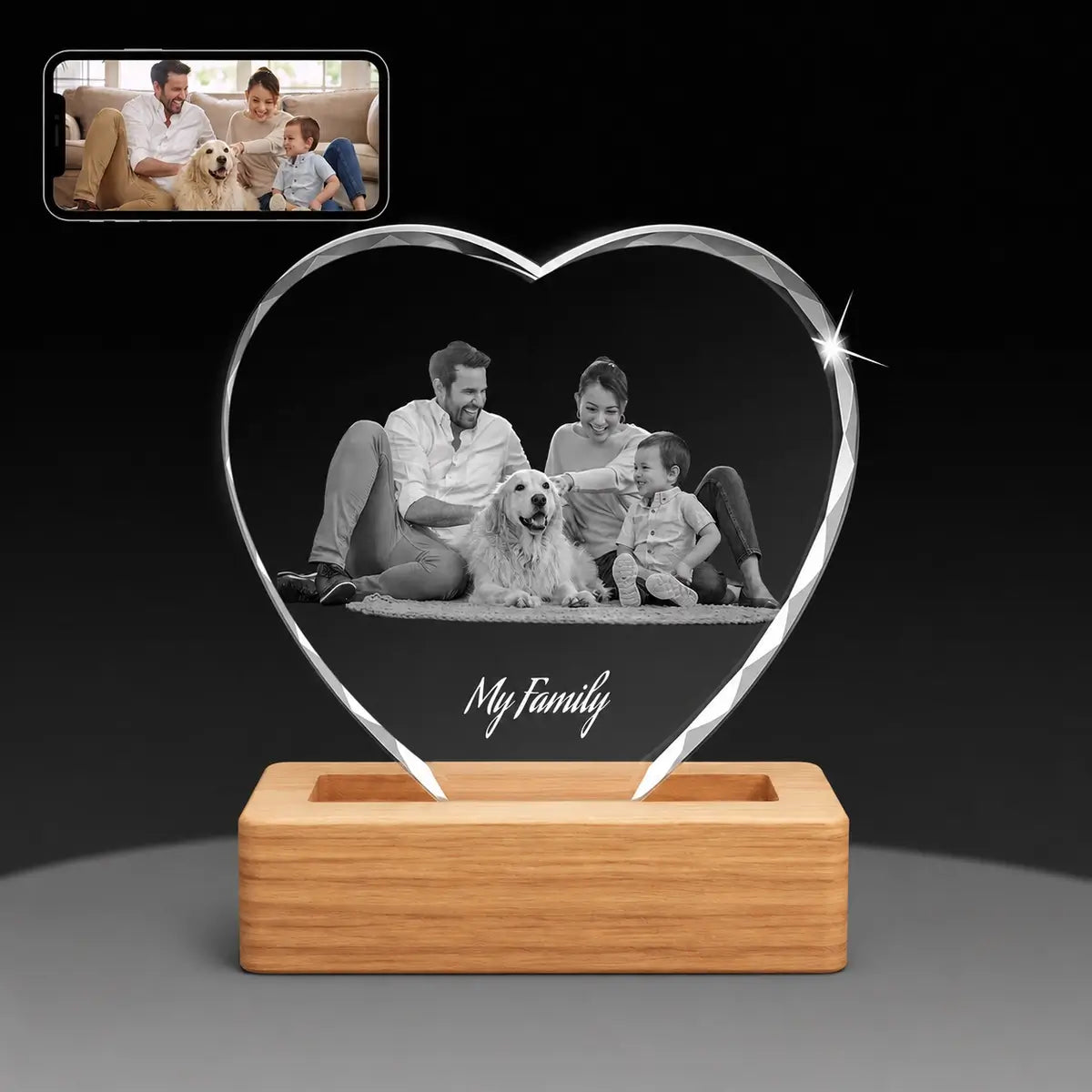 Small crystal heart with diamond-cut edges, perfect for one photo. Order online with free shipping in Australia.