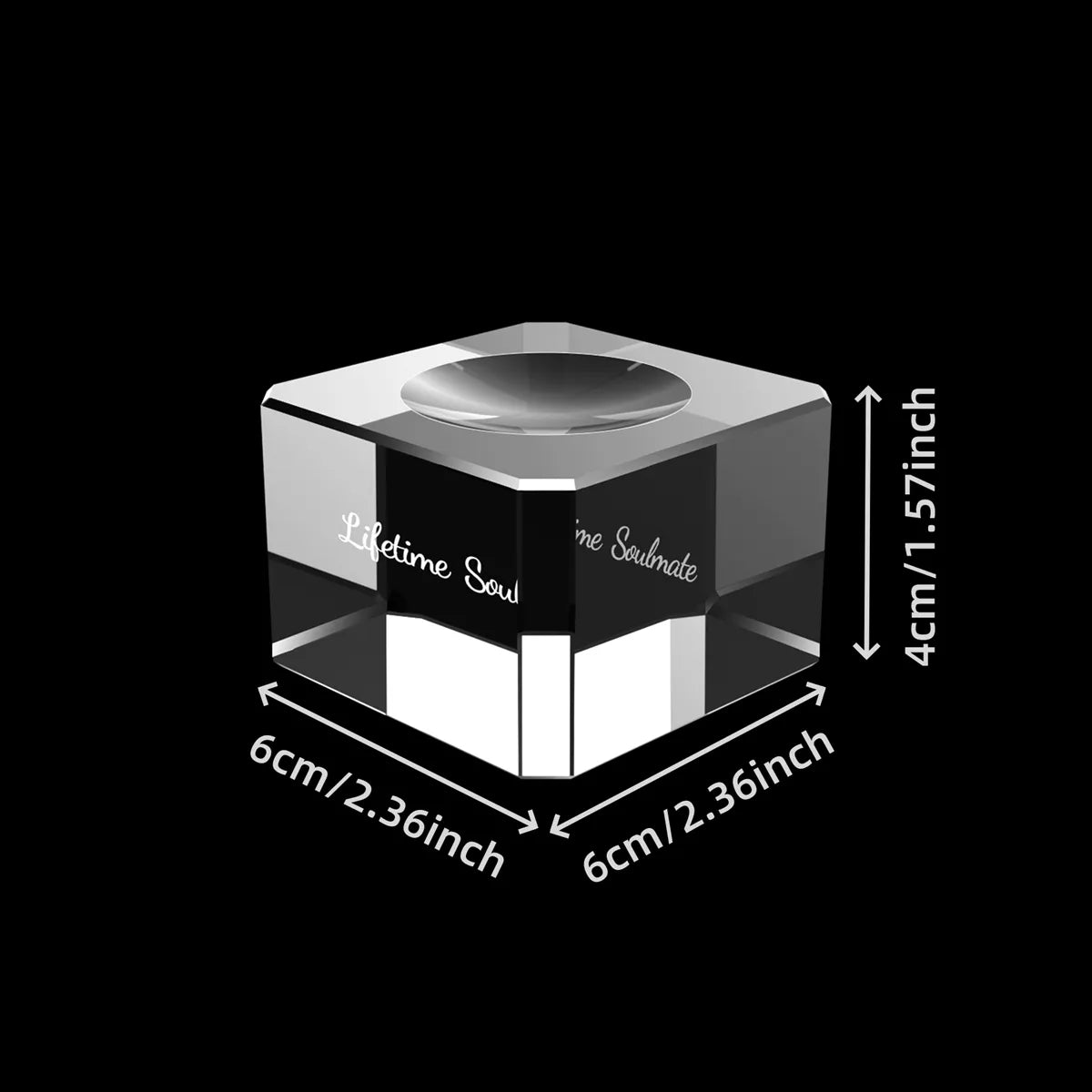 Small Crystal base with text for crystal ball display - Dimensions Diagram