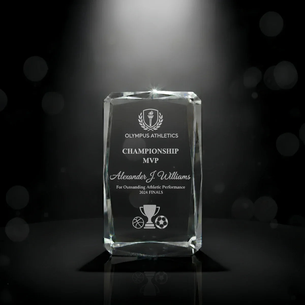 3D faceted crystal cube trophy for sports champions