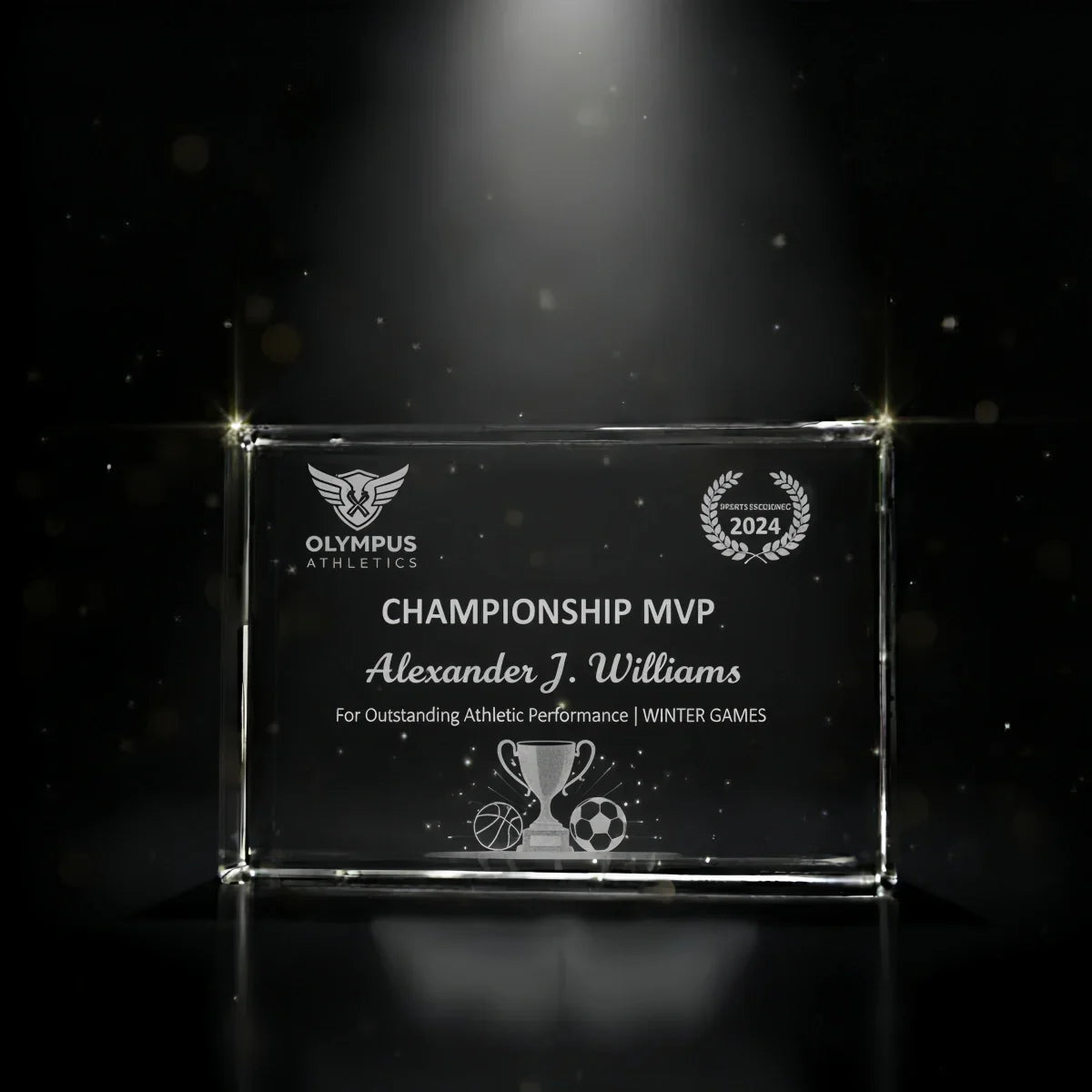 Custom landscape-shaped crystal trophy for event winners