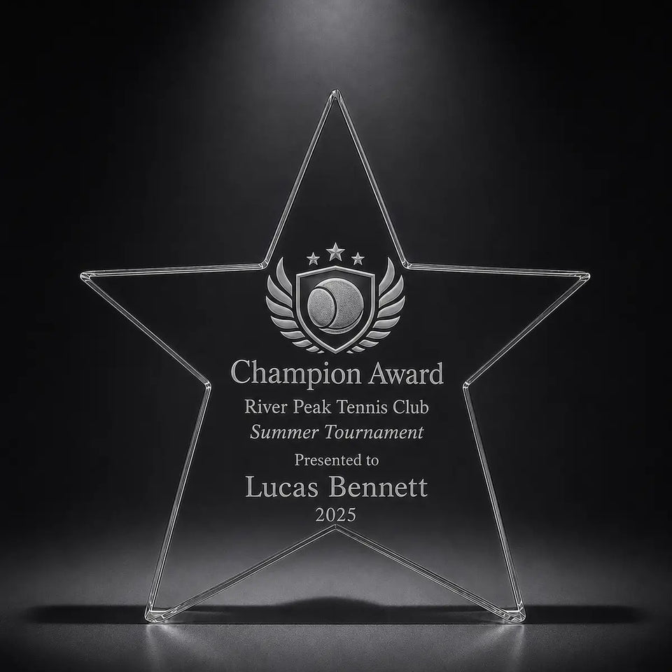 Custom Star Crystal Trophy – Laser Engraved Crystal Award