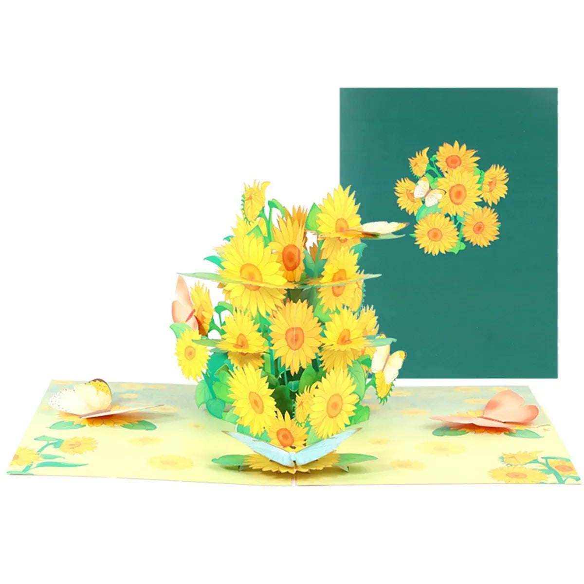 Pop-up sunflower greeting card on white background. Shop online with free Aussie shipping.
