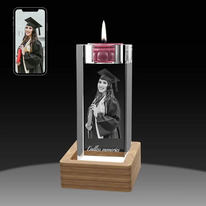 Extra-large crystal candle stick with custom photo engraving. Order online with free shipping in Australia.