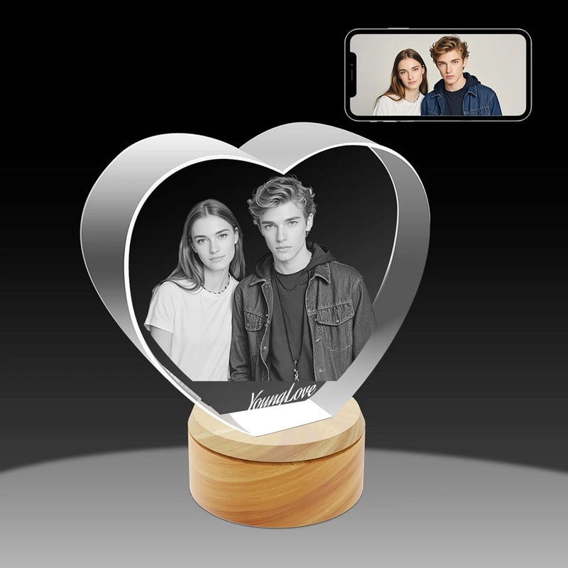 XL crystal heart photo gift with custom engraving. Order online with free shipping in Australia.