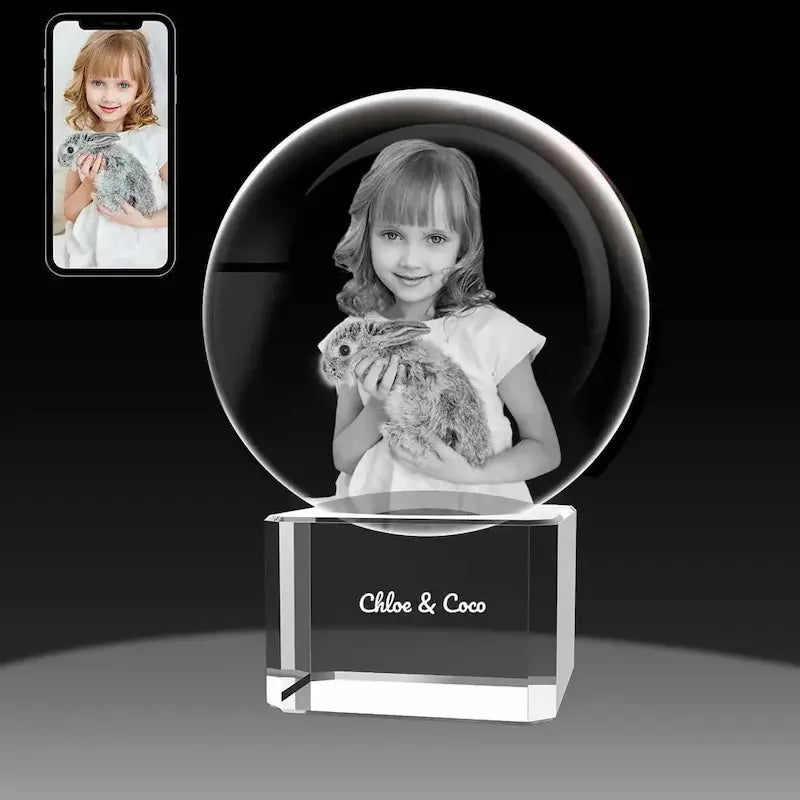 Unique crystal sphere for couples – laser-engraved image inside, perfect gift