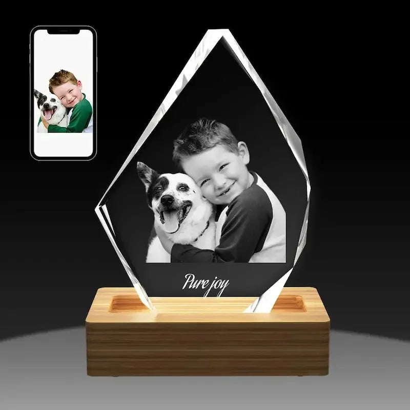 Iceberg-shaped crystal gift for her – custom photo engraving for a unique keepsake