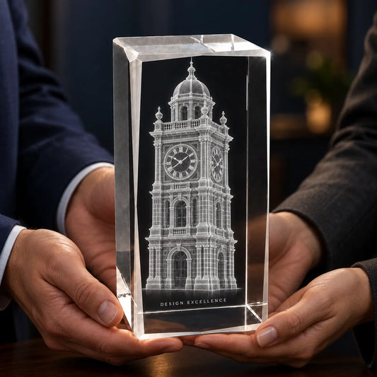 Custom 3D Architectural Crystal Award - Faceted Cube