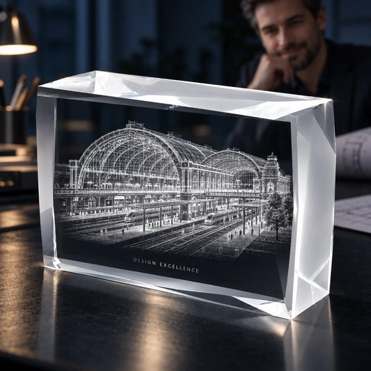 Custom 3D Architectural Crystal Award - Faceted Landscape