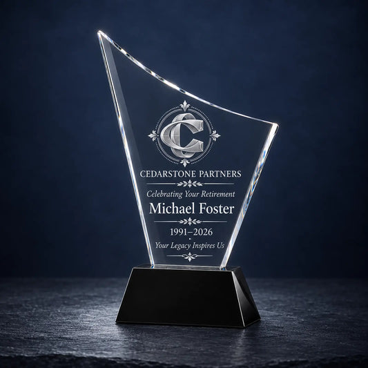 Custom Curved Crystal Retirement Award