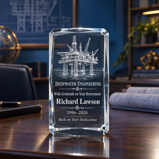 Custom Faceted Cube Crystal Retirement Award