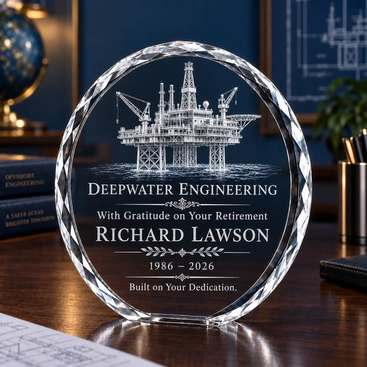 Custom Round Crystal Retirement Award
