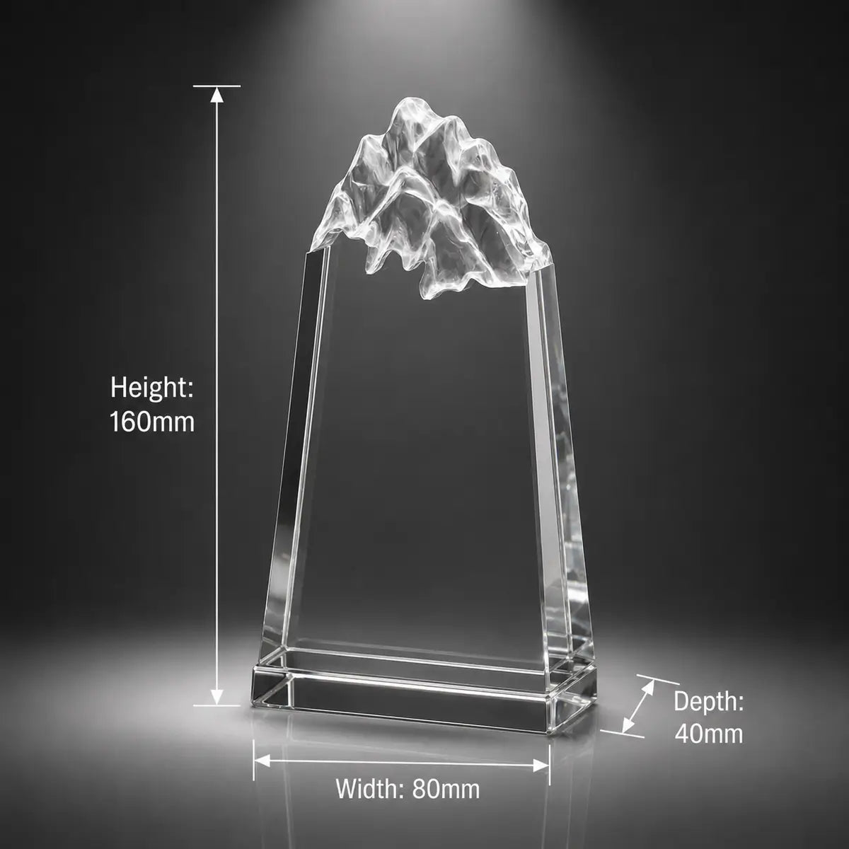 Custom 3D crystal award and trophy in peak style, suitable for corporate recognition, achievement awards and premium display gifts.