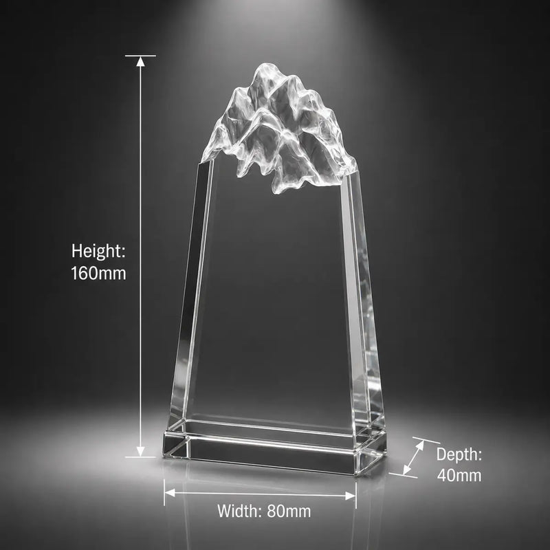 Custom 3D crystal award and trophy in peak style, suitable for corporate recognition, achievement awards and premium display gifts.