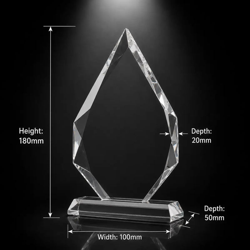 Custom 3D crystal award and trophy with faceted Arrowhead design, suitable for premium corporate recognition and milestone celebrations.