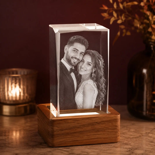 Personalised 3D Crystal Wedding Anniversary Gift – Faceted Cube