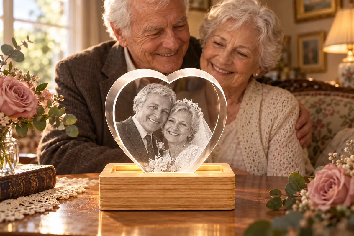 Personalised crystal photo gift for an anniversary.