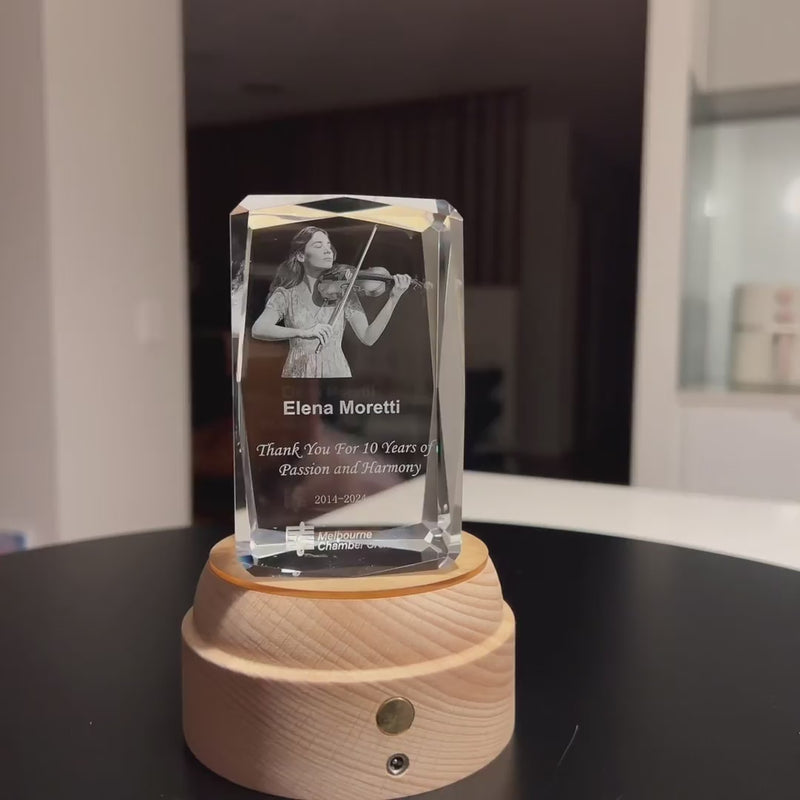 Crystal Awards Trophies - Laser Engraved 3D Image inside faceted crystal cube at Crystify Australia