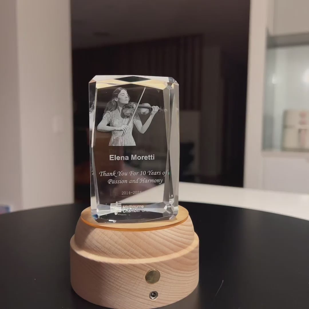 Crystal Awards Trophies - Laser Engraved 3D Image inside faceted crystal cube at Crystify Australia
