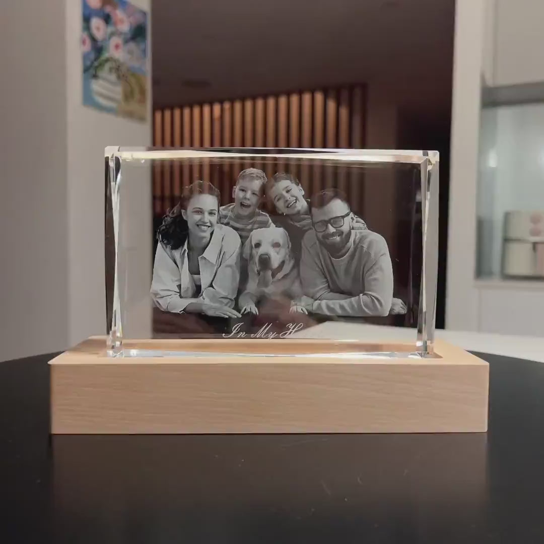 Crystal Photo Frame personalised with engraved photo, available to order online with free shipping across Australia and New Zealand.